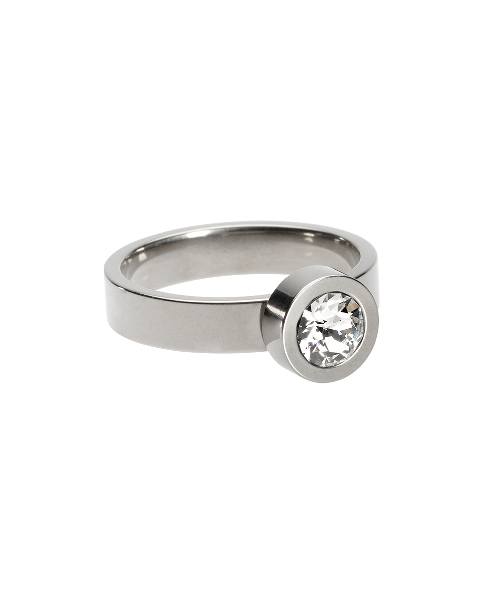 Blomdahl Grand Bezel Ring Natural Titanium, Crystal