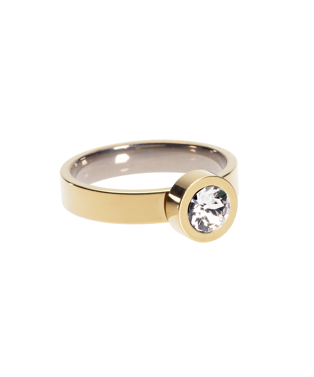 Blomdahl Grand Bezel Ring Golden Titanium, Crystal