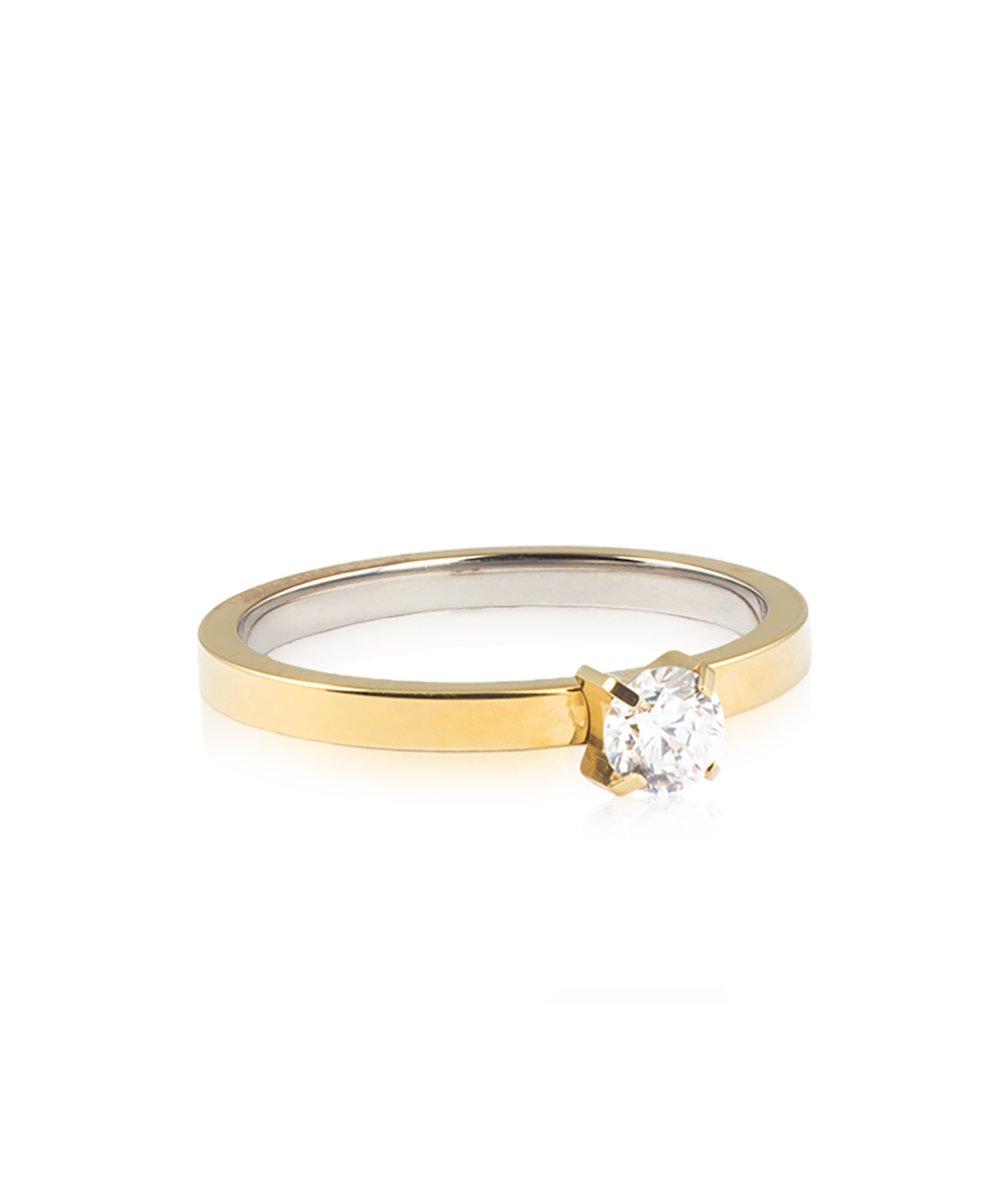 Blomdahl Tiffany Ring CZ White, Golden Titanium