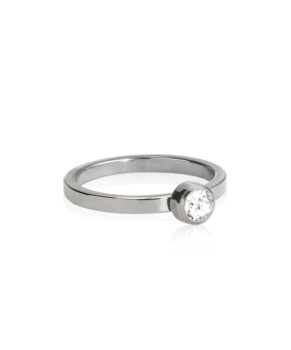 Blomdahl Bezel Ring Natural Titanium, Crystal