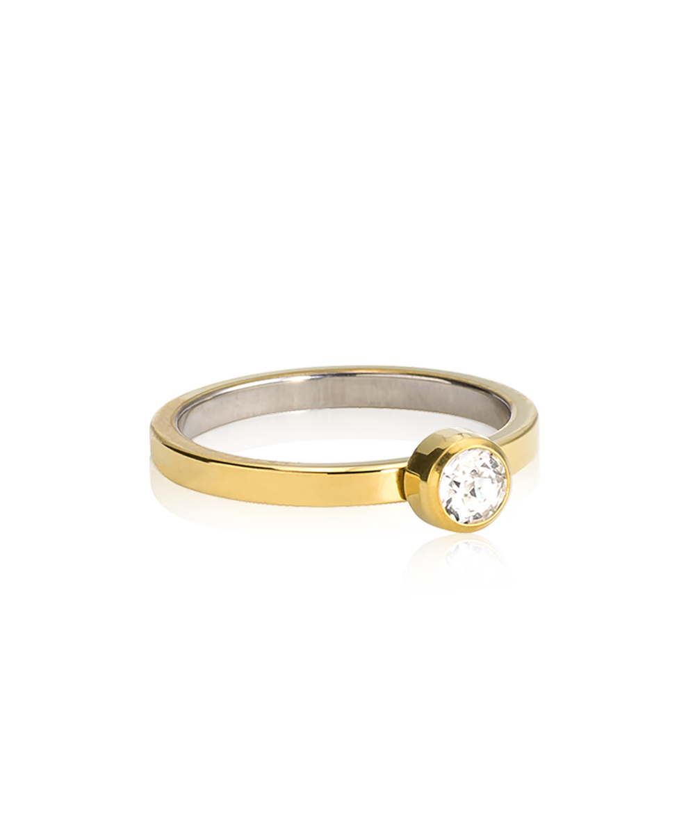 Blomdahl Bezel Ring Golden Titanium, Crystal