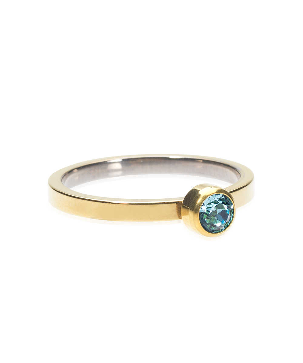 Blomdahl Bezel Ring Golden Titanium, Aquamarine