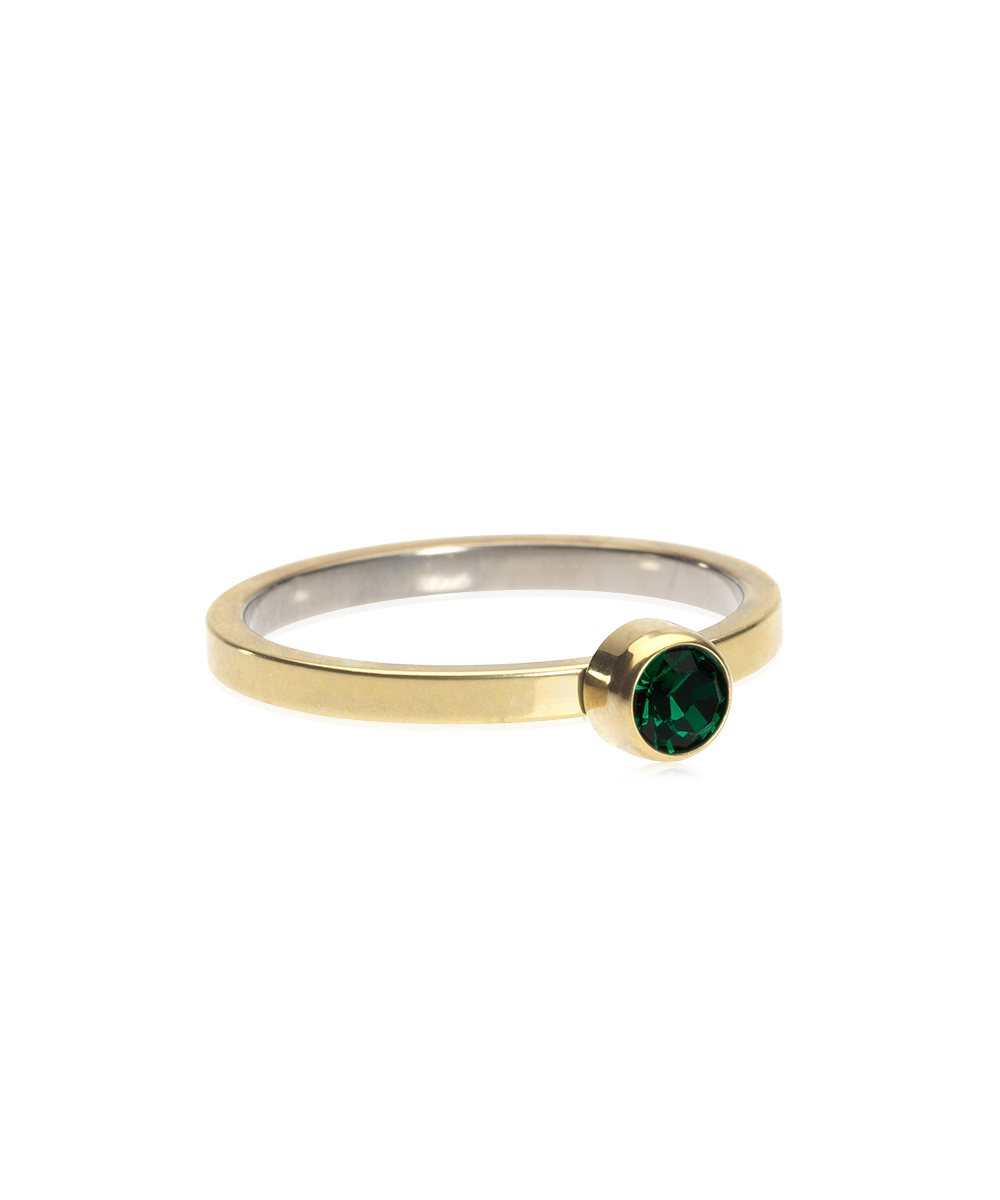 Blomdahl Bezel Ring Golden Titanium, Emerald